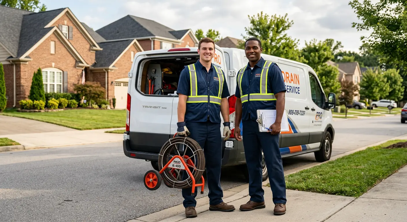 Sewer and drain service team with equipment ready for work in Laurens