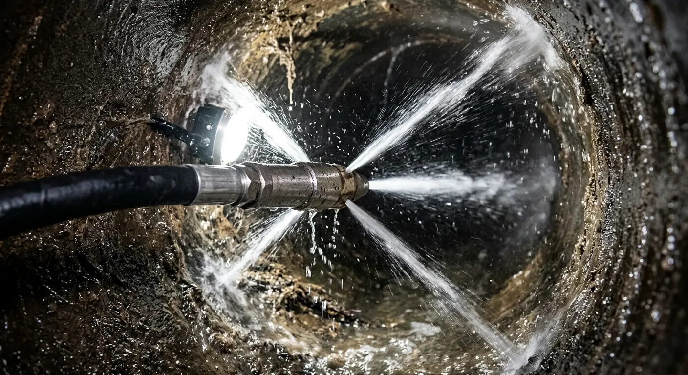 High-pressure hydro jetting nozzle cleaning sewer pipe for Sewer Cleanout in Laurens